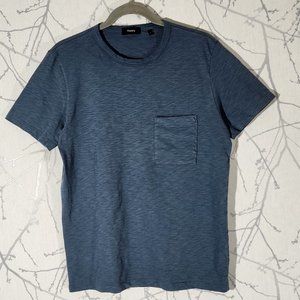 Theory Heathered Blue Cotton Cosmos Essential Pocket Tee